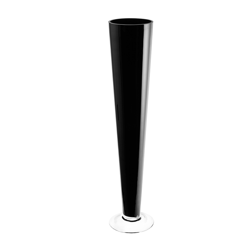 Glass Black Trumpet Pilsner Vase. H-24", Open D - 4.5", Base - 5.25", Pack of 6 pcs