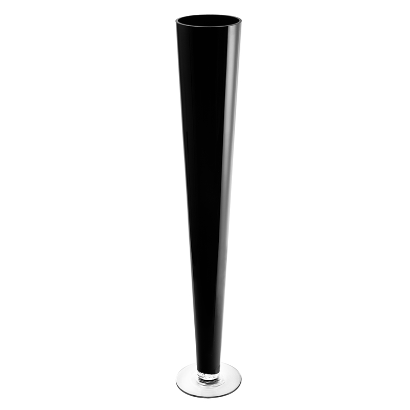 Glass Black Trumpet Pilsner Vase. H-32", Open D - 4.5", Base - 6", Pack of 6 pcs