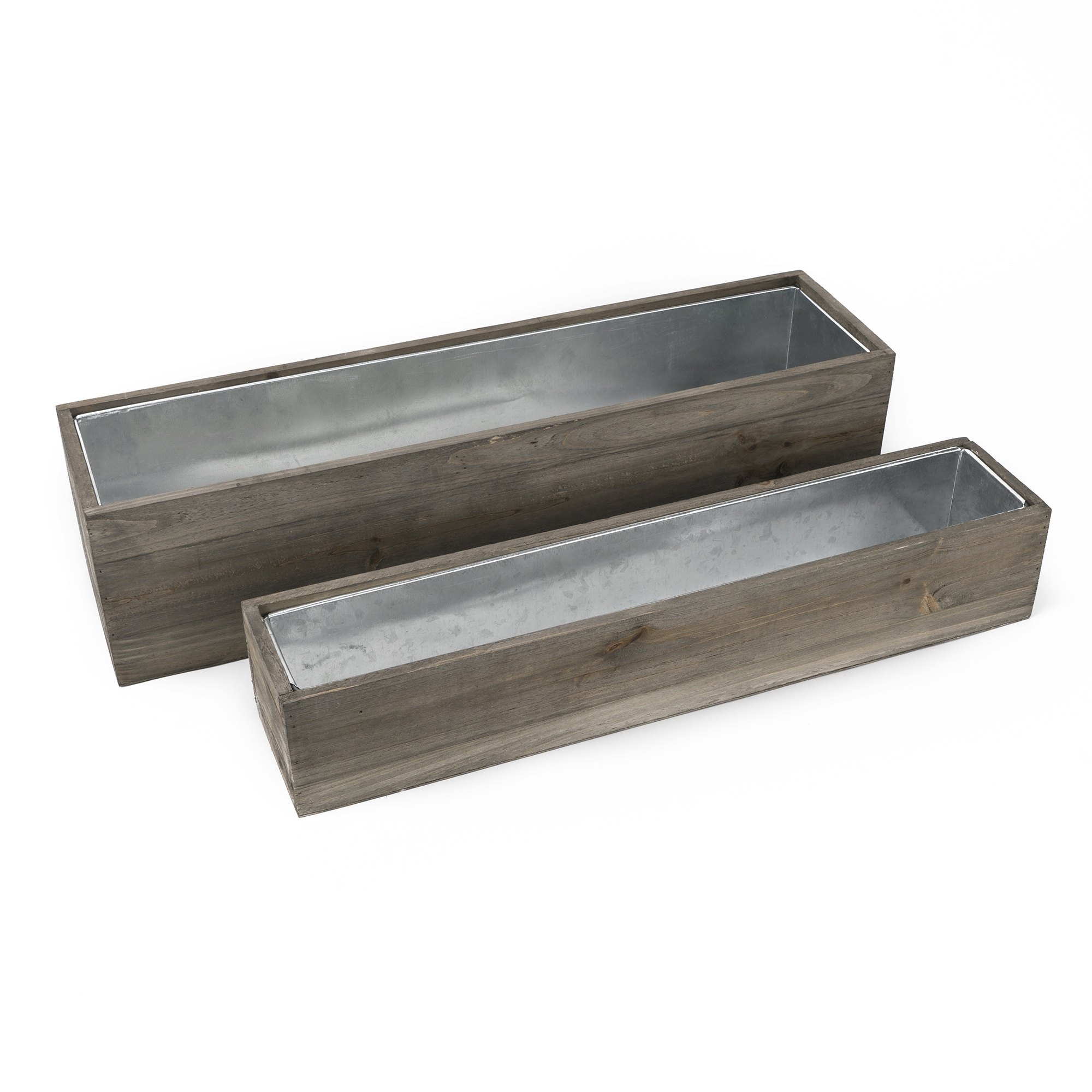 Wood Rectangle Planter Box w/ Zinc Liner Natural H-6" W-24", H-4" W-22", Set of 2 (Pack of 4 sets)