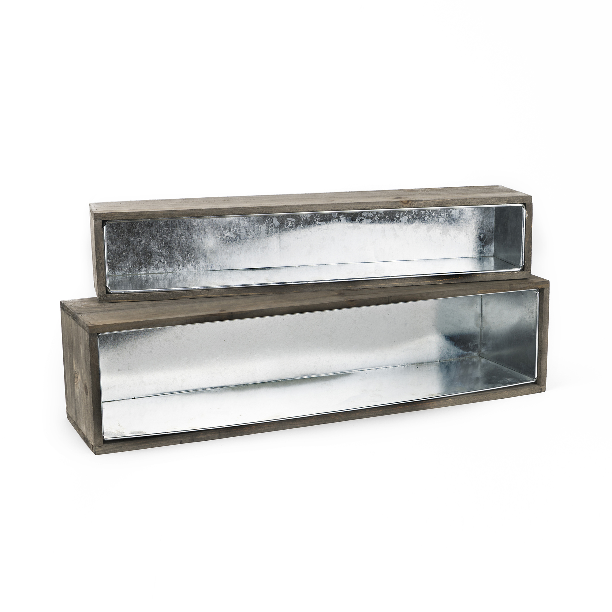 Wood Rectangle Planter Box w/ Zinc Liner Natural H-6" W-24", H-4" W-22", Set of 2 (Pack of 4 sets)