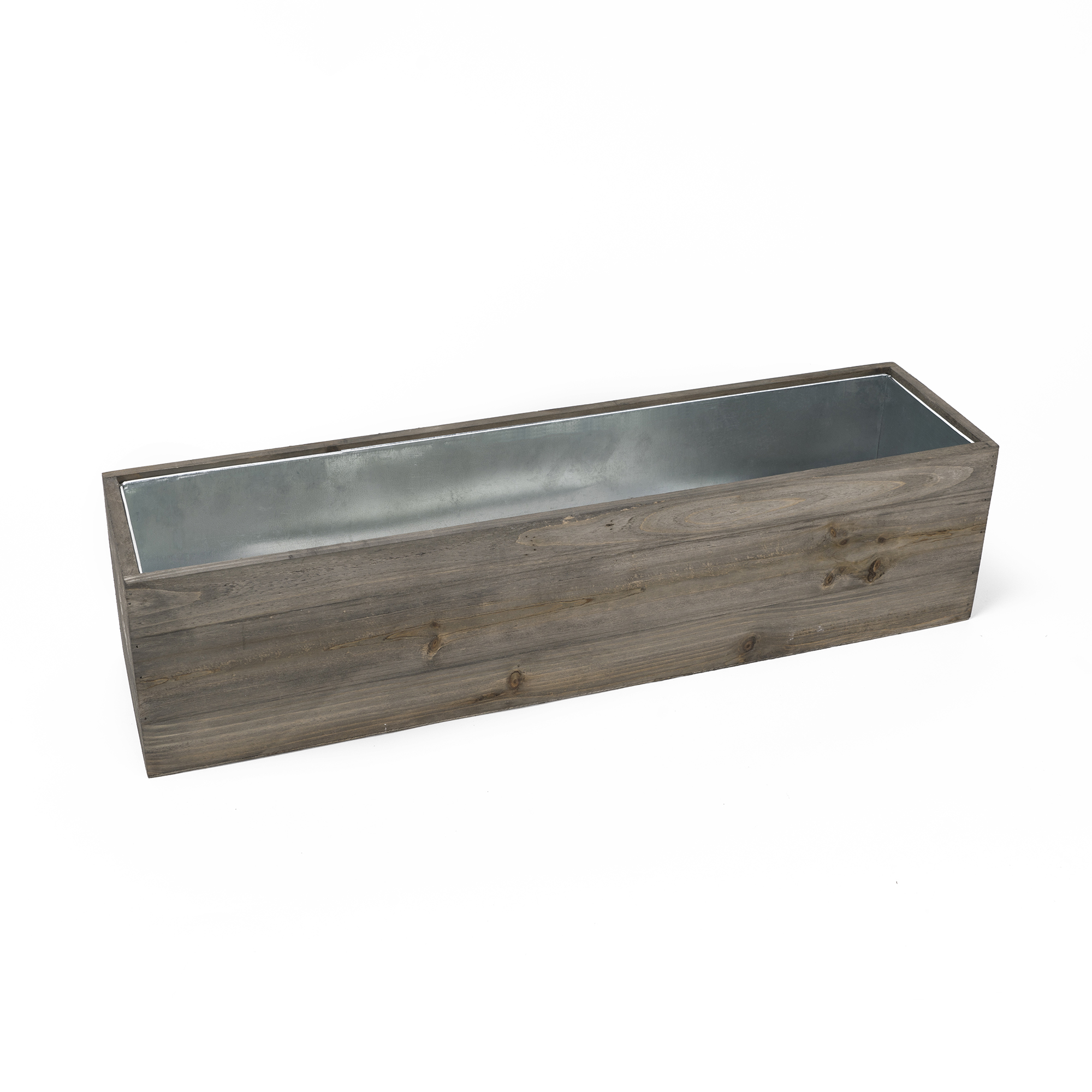 Wood Rectangle Planter Box w/ Zinc Liner Natural H-6", H-4", Set of 2