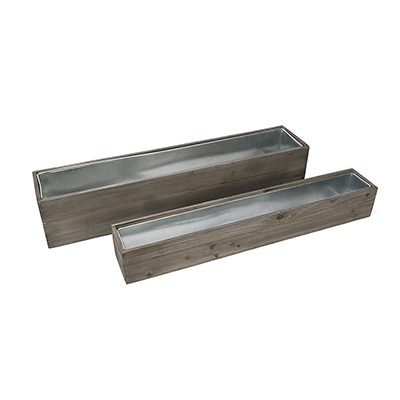 Wood Rectangle Planter Box w/ Zinc Liner Natural H-6" W-30", H-4" W-28", Set of 2 (Pack of 4 sets)