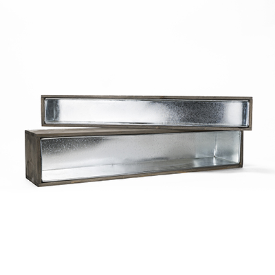 Wood Rectangle Planter Box w/ Zinc Liner Natural H-6", H-4", Set of 2