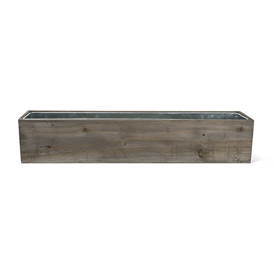 Wood Rectangle Planter Box w/ Zinc Liner Natural H-6", Open 30" x 6", Pack of 4