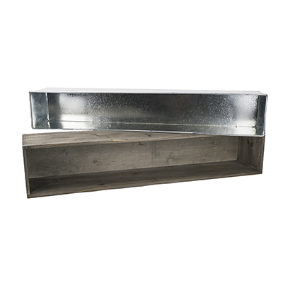 Wood Rectangle Planter Box w/ Zinc Liner Natural H-6", Open 30" x 6", Pack of 4