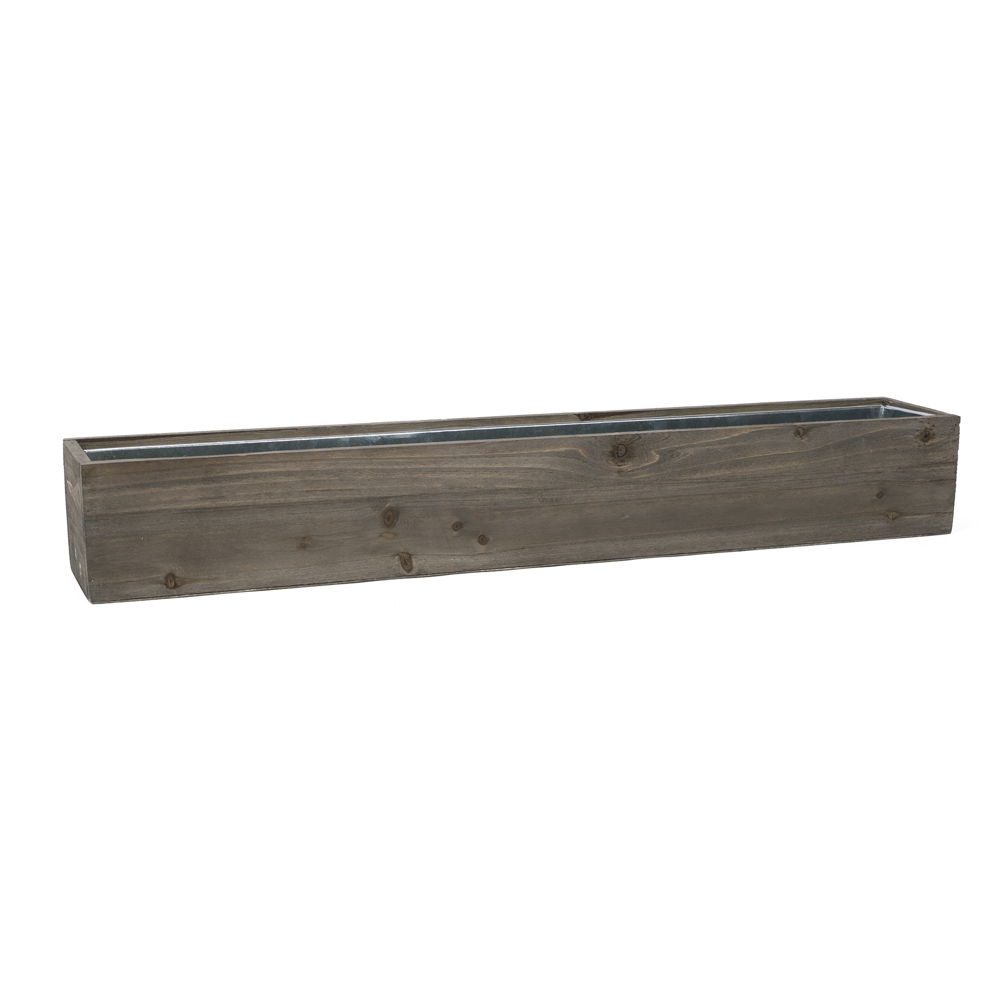 Wood Rectangle Planter Box w/ Zinc Liner Natural H-6", Open 30" x 6"
