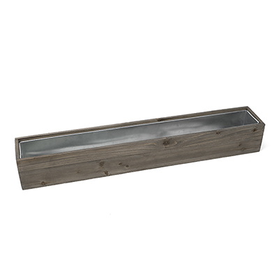 Wood Rectangle Planter Box w/ Zinc Liner Natural H-6", Open 30" x 6"