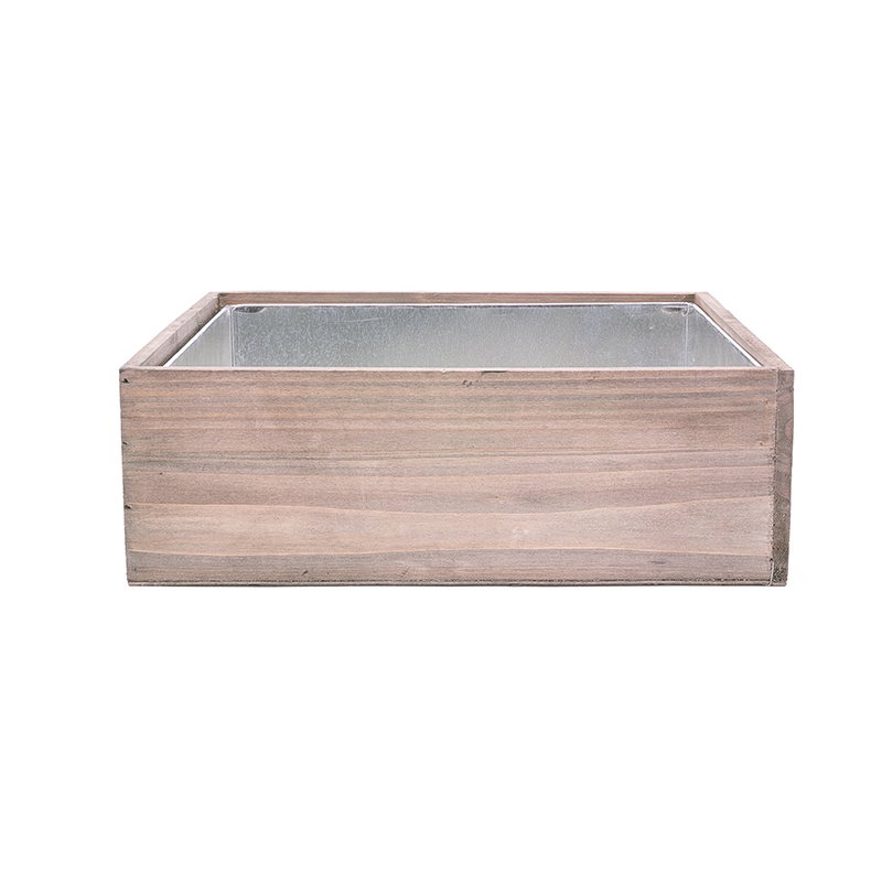 Wood Square Planter Box w/ Zinc Liner H-4" Open-12"x12"-wholesale