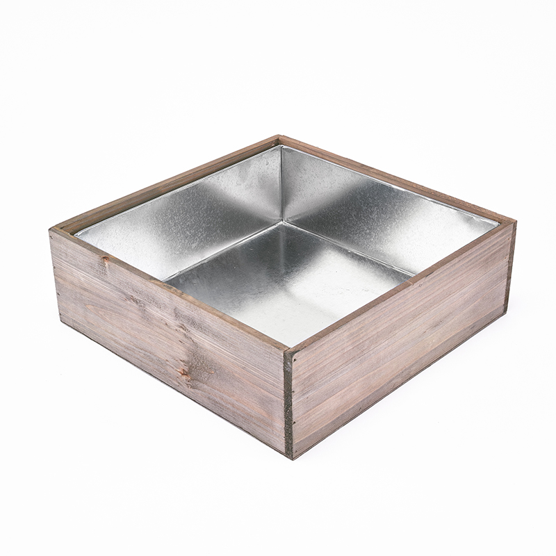 Wood Square Planter Box w/ Zinc Liner H-4" Open-12"x12"-wholesale