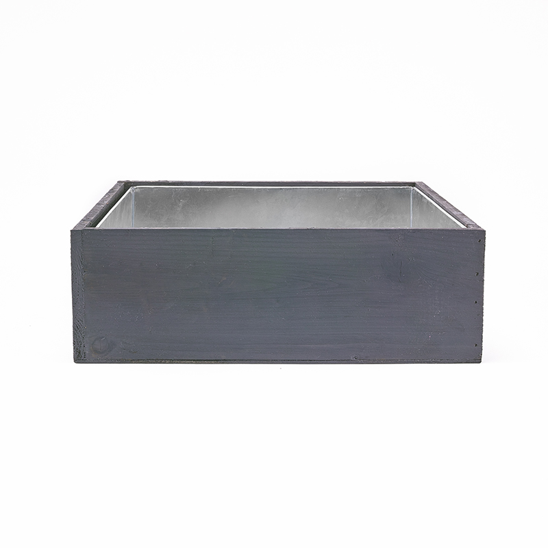 Wood Cube Planter Box with Zinc Liner Light Grey. H-4",Pack of 6 pcs