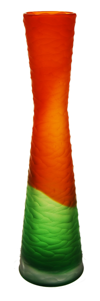 15" Carved Tiered Vase: Orange-Green, Open-4", Btm D-4" 