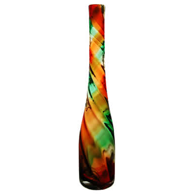 Swirl Bottle Slim Vase: Red-Green, H-18", Open-1.75" 