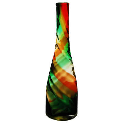 Swirl Bottle Slim Vase: Red-Green, H-13", Open-1.5" 