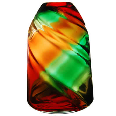 Swirl Dome Vase: Red-Green, H-9.5", Open-2.5" 