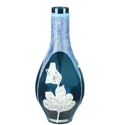 Aladdin Vase: Blue/Purple Weaved H-14", Open-2" 