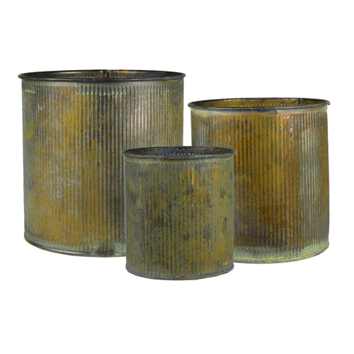 Planter Ridged Rustic Zinc Cylinder. H-6", 5", 4", Pack of 12 sets