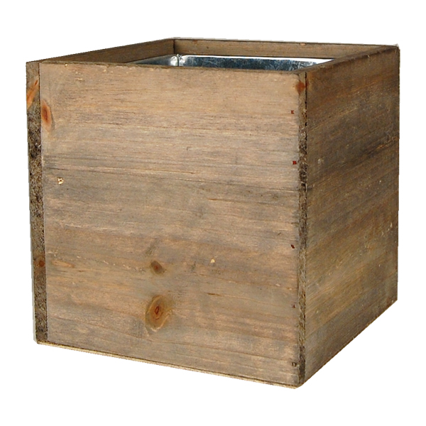 Wood Cube Planter Box with Zinc Liner Natural. H-6",Pack of 16 pcs