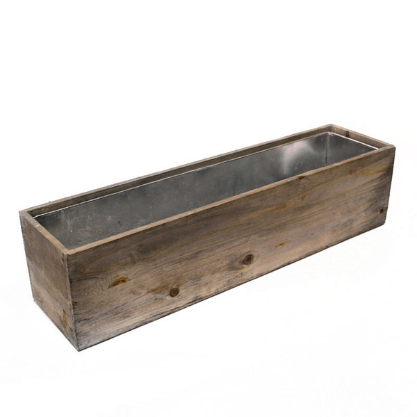 Wood Rectangle Planter Box with Zinc Liner Natural. H-6",Pack of 4 pcs
