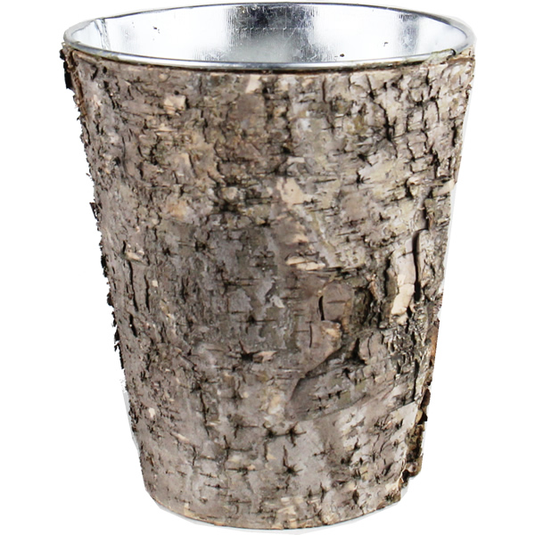 Zinc Cylinder Vase with Birch Wood Wrap. H-7",Pack of 48 pcs