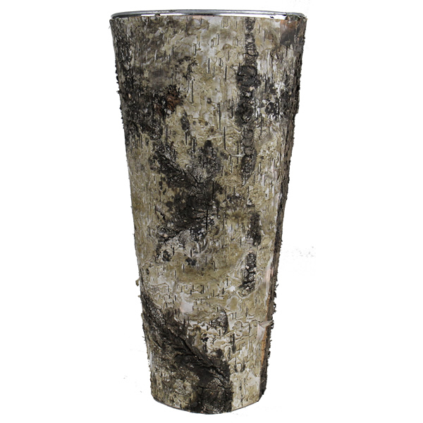 Zinc Cylinder Vase with Birch Wood Wrap. H-14",Pack of 12pcs