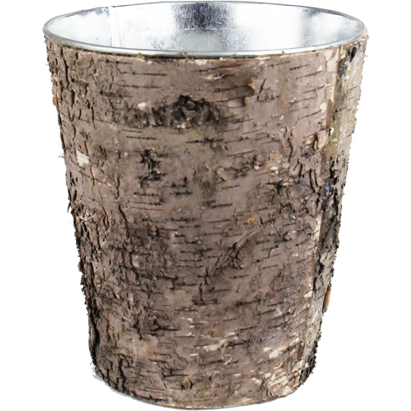 Zinc Cylinder Vase with Birch Wood Wrap. H-8",Pack of 32 pcs
