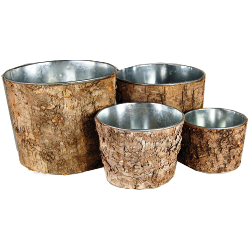 Zinc Cylinder Vase with Birch Wood Wrap. H-6", 5", 4", 3",Pack of 12 sets