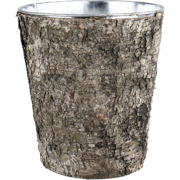 Zinc Cylinder Vase with Birch Wood Wrap. H-9",Pack of 12 pcs