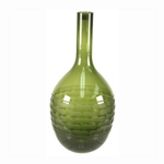 Carved Artistic Autumn Vase: Olive Green H-14.5", Open-1.5" 