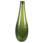 Carved Artistic Autumn Vase: Olive Green H-15", Open-1.5" 