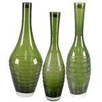 Tear Drop Carved Artistic Vase: Olive Green (SET of 3) 