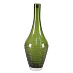 Carved Artistic Autumn Vase: Olive Green H-15", Open-1.5" 