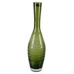 Carved Artistic Autumn Vase: Olive Green H-15", Open-1.75" 