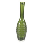 Carved Artistic Autumn Vase: Olive Green H-13", Open-1.5" 