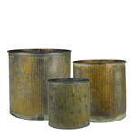 Planter Ridged Rustic Zinc Cylinder. H-6", 5", 4", Pack of 12 sets