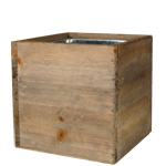 Wood Cube Planter Box with Zinc Liner Natural. H-6",Pack of 16 pcs