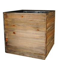 Wood Cube Planter Box with Zinc Liner Natural. H-12",Pack of 2 pcs
