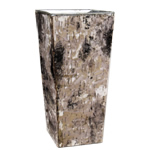 Zinc Square Vase with Birch Wood Wrap. H-10",Pack of 12 pcs