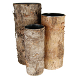 Zinc Cylinder Vase with Birch Wood Wrap. H-14", 12", 10",Pack of 6 sets