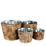 Zinc Cylinder Vase with Birch Wood Wrap. H-6", 5", 4", 3",Pack of 12 sets