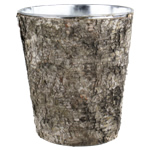 Zinc Cylinder Vase with Birch Wood Wrap. H-9",Pack of 12 pcs